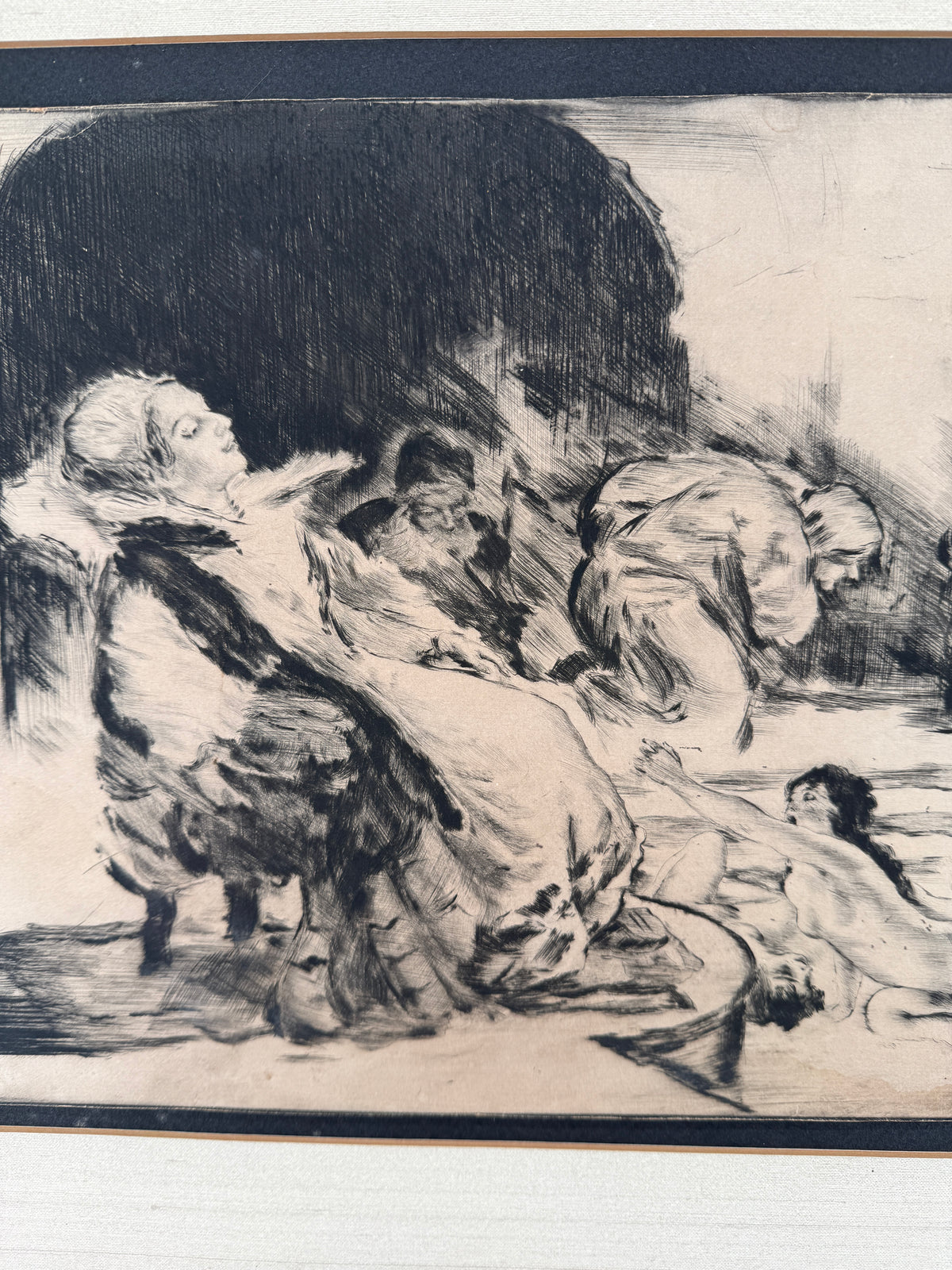 Béla Iványi-Grünwald & István Prihoda “Bathers” Original Etching – Framed