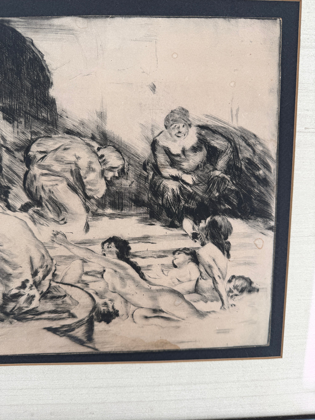 Béla Iványi-Grünwald & István Prihoda “Bathers” Original Etching – Framed