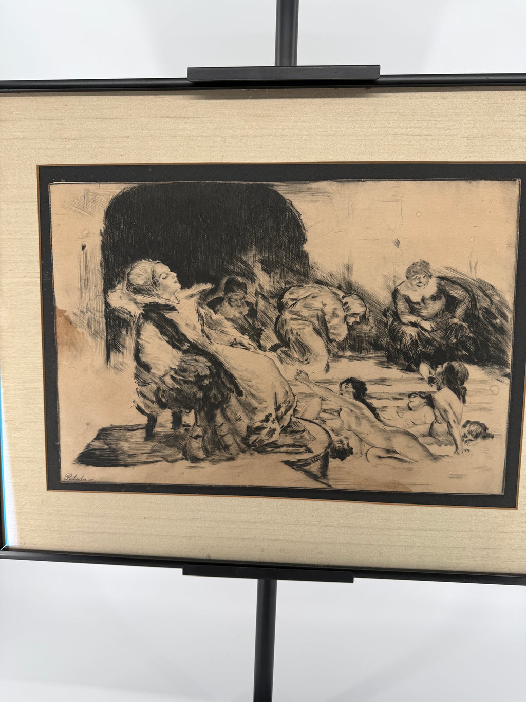 Béla Iványi-Grünwald & István Prihoda “Bathers” Original Etching – Framed