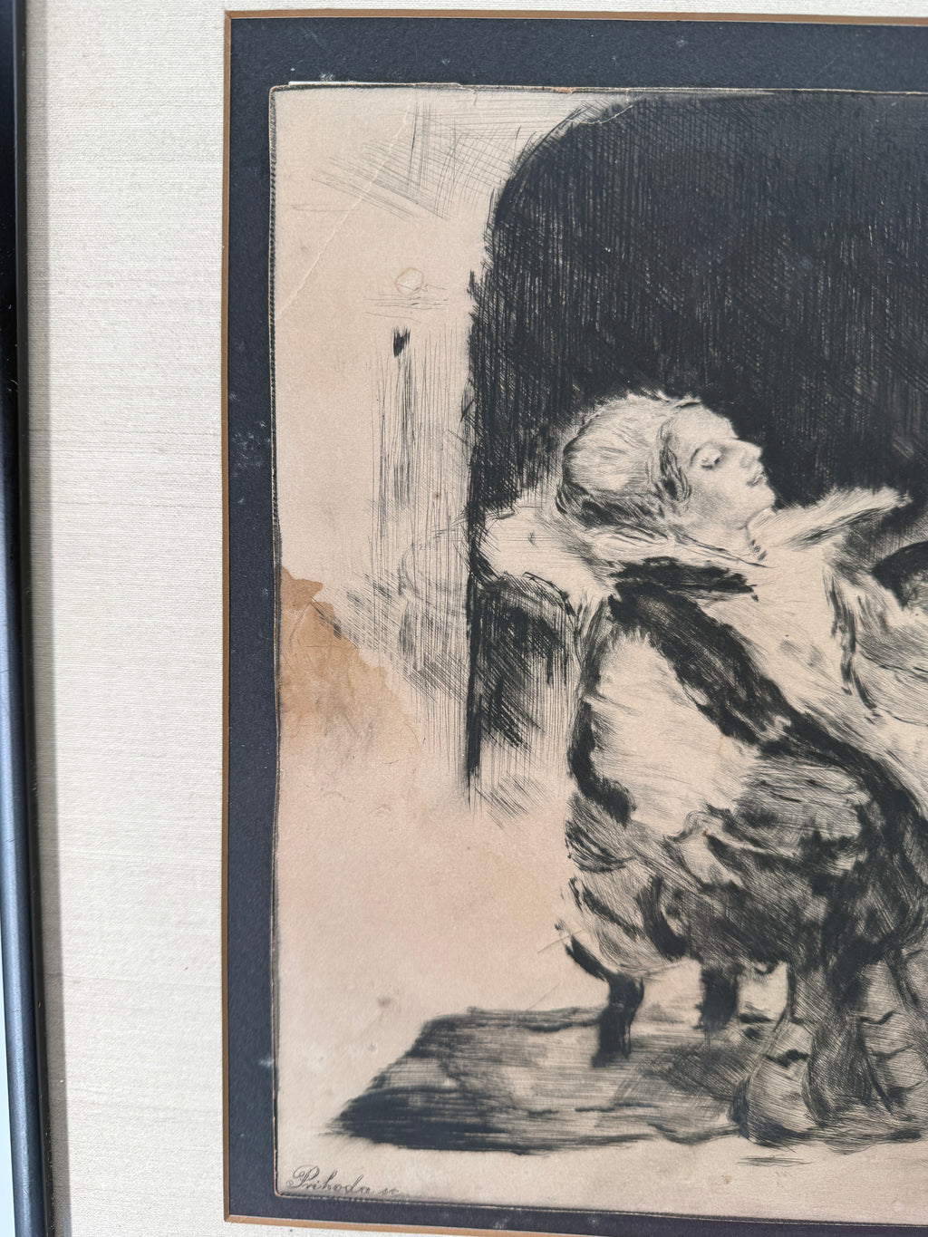 Béla Iványi-Grünwald & István Prihoda “Bathers” Original Etching – Framed