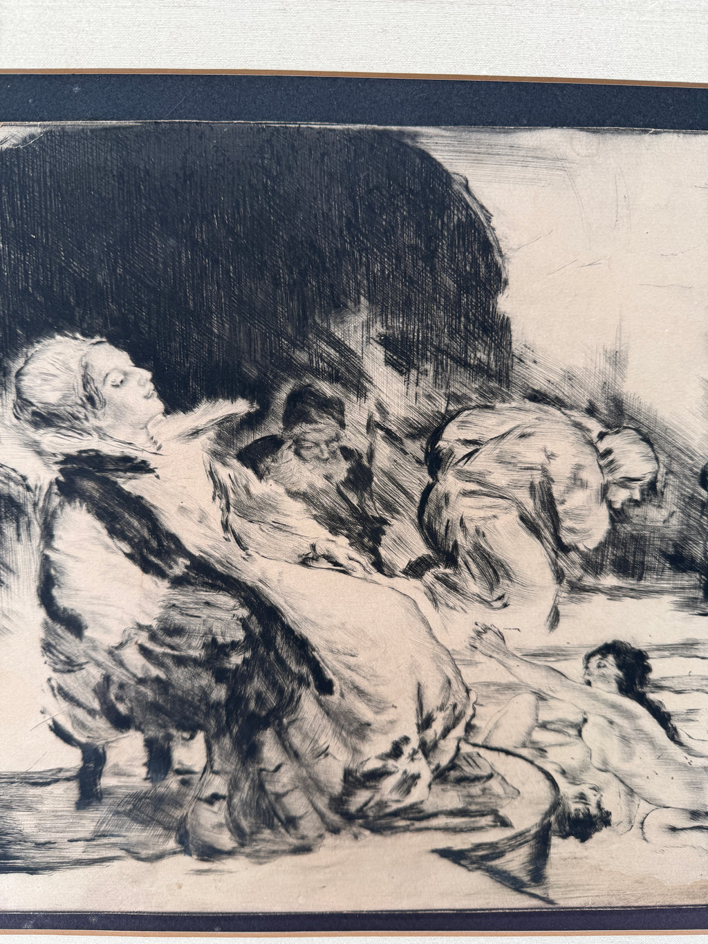 Béla Iványi-Grünwald & István Prihoda “Bathers” Original Etching – Framed