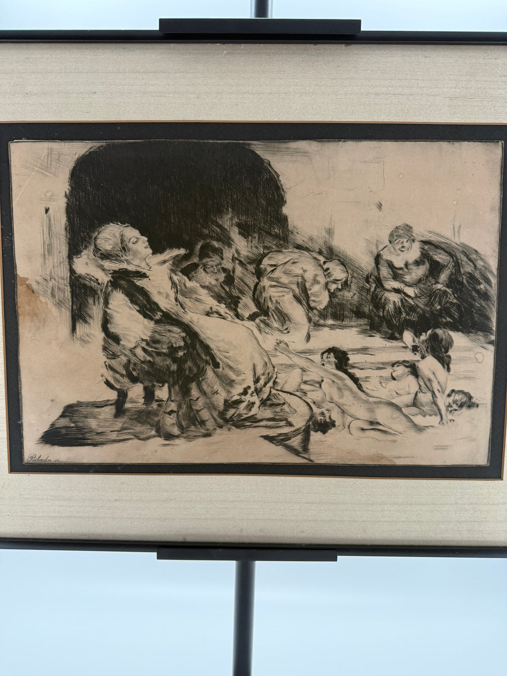 Béla Iványi-Grünwald & István Prihoda “Bathers” Original Etching – Framed