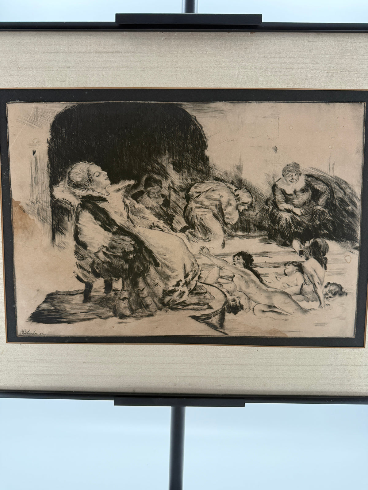 Béla Iványi-Grünwald & István Prihoda “Bathers” Original Etching – Framed