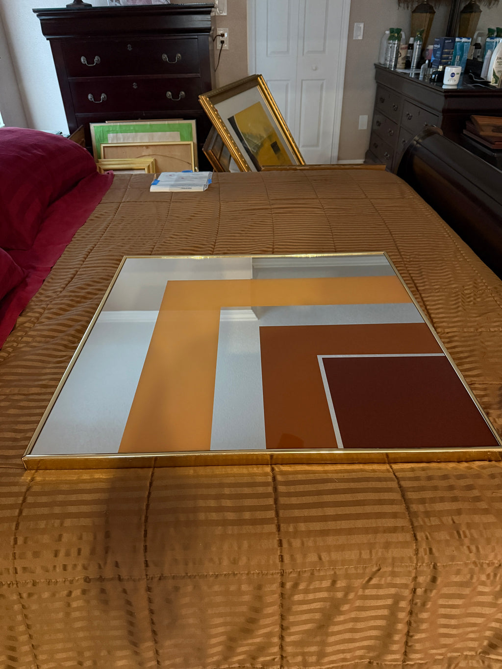 Vintage 1970s Hollywood Regency Gold Metal Square Wall Mirror – 30 in.