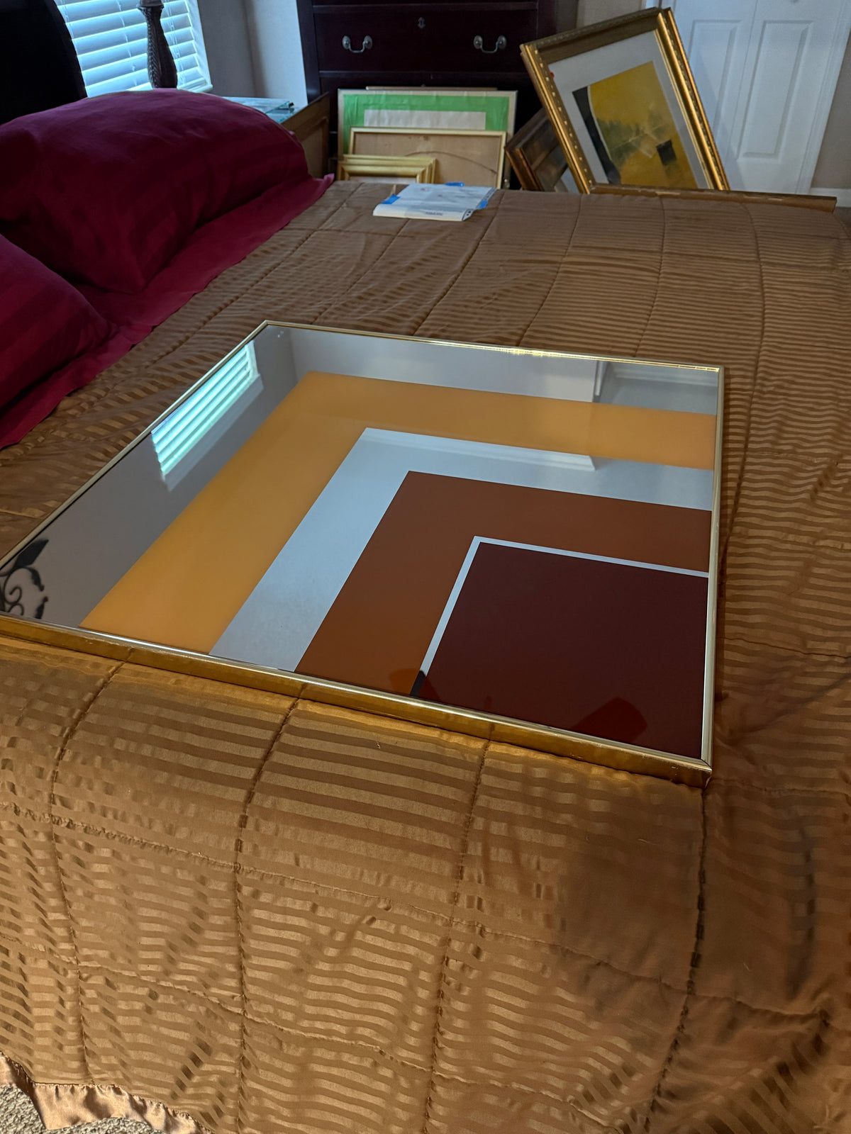 Vintage 1970s Hollywood Regency Gold Metal Square Wall Mirror – 30 in.