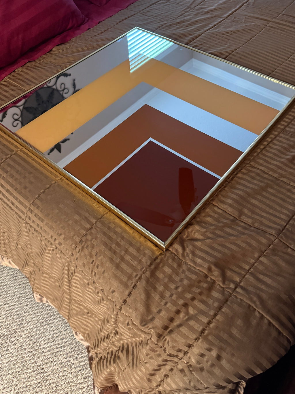 Vintage 1970s Hollywood Regency Gold Metal Square Wall Mirror – 30 in.