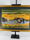 Signed Vietnamese Hand-Embroidered Textile Art – Water Buffalo Rice Harvest