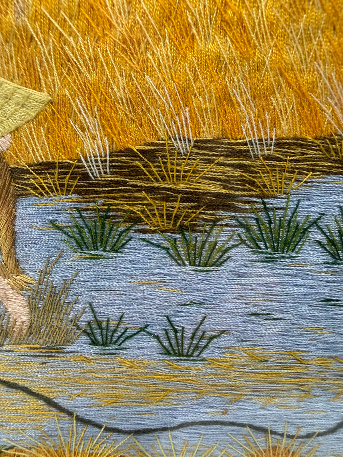 Signed Vietnamese Hand-Embroidered Textile Art – Water Buffalo Rice Harvest