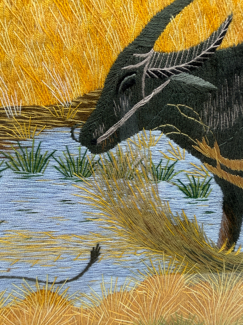 Signed Vietnamese Hand-Embroidered Textile Art – Water Buffalo Rice Harvest