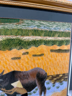 Signed Vietnamese Hand-Embroidered Textile Art – Water Buffalo Rice Harvest