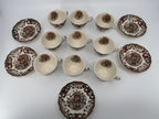 Vintage Johnson Brothers His Majesty Turkey Cups & Saucers – 14-Piece Set