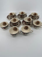 Vintage Johnson Brothers His Majesty Turkey Cups & Saucers – 14-Piece Set