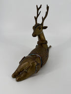 Vintage Brass Reclining Stag Deer Figurine – Ornate Saddle Detail – 11"