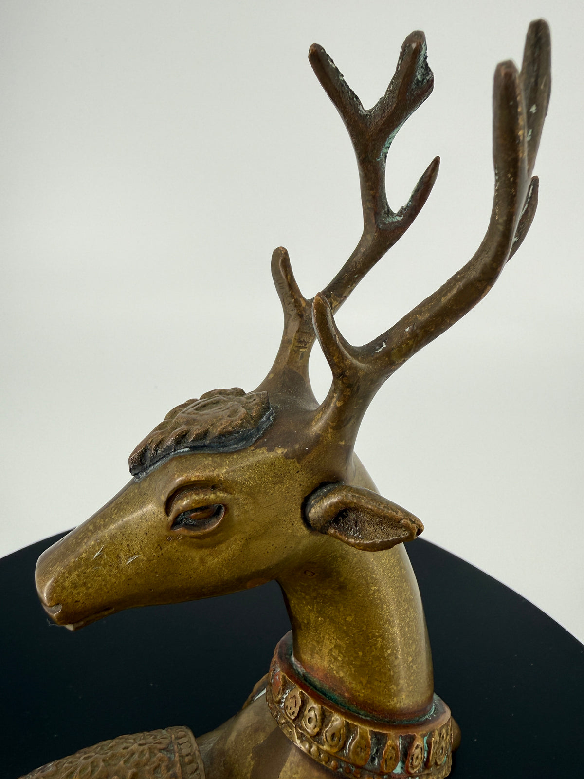 Vintage Brass Reclining Stag Deer Figurine – Ornate Saddle Detail – 11"