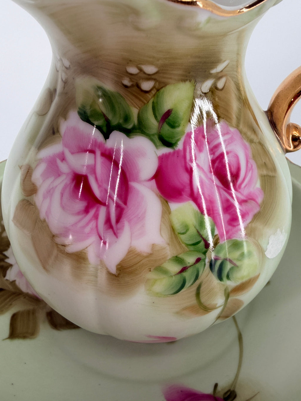 Vintage Lefton China Hand-Painted Pitcher and Basin set #4578 - Pink Roses & Gold Trim