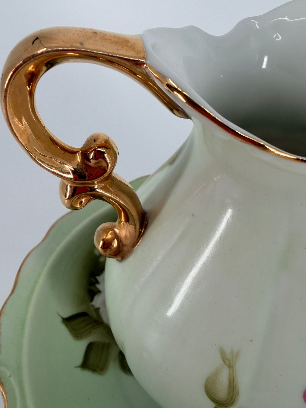 Vintage Lefton China Hand-Painted Pitcher and Basin set #4578 - Pink Roses & Gold Trim
