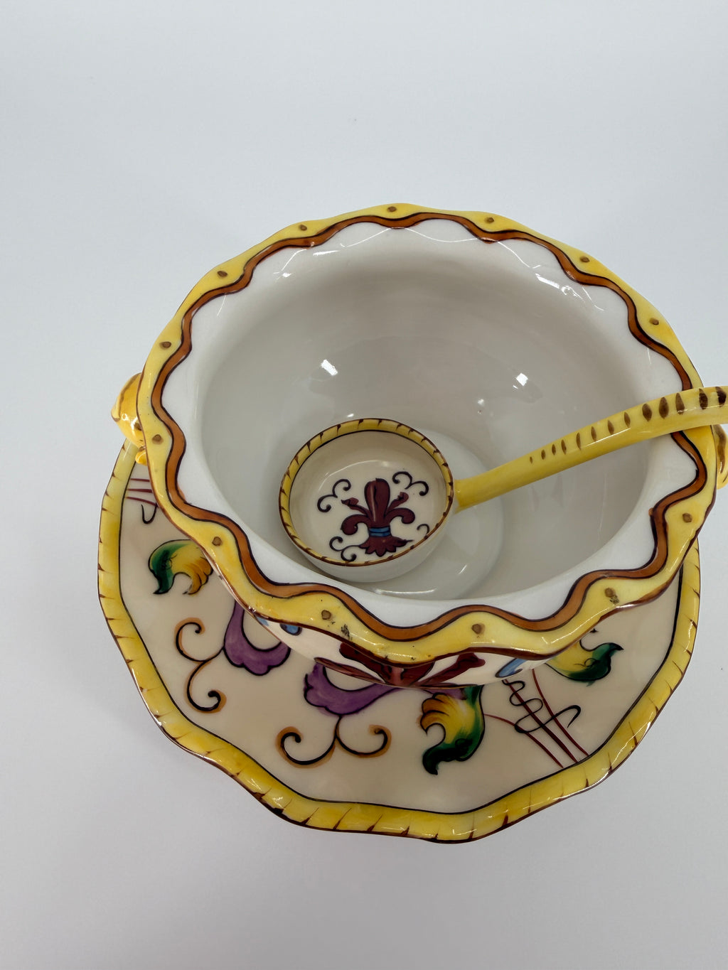 Antique Noritake Hand-Painted 3 Piece Mayonnaise Set - Bowl, Underplate & Ladle / Red M Wreath c.1920's