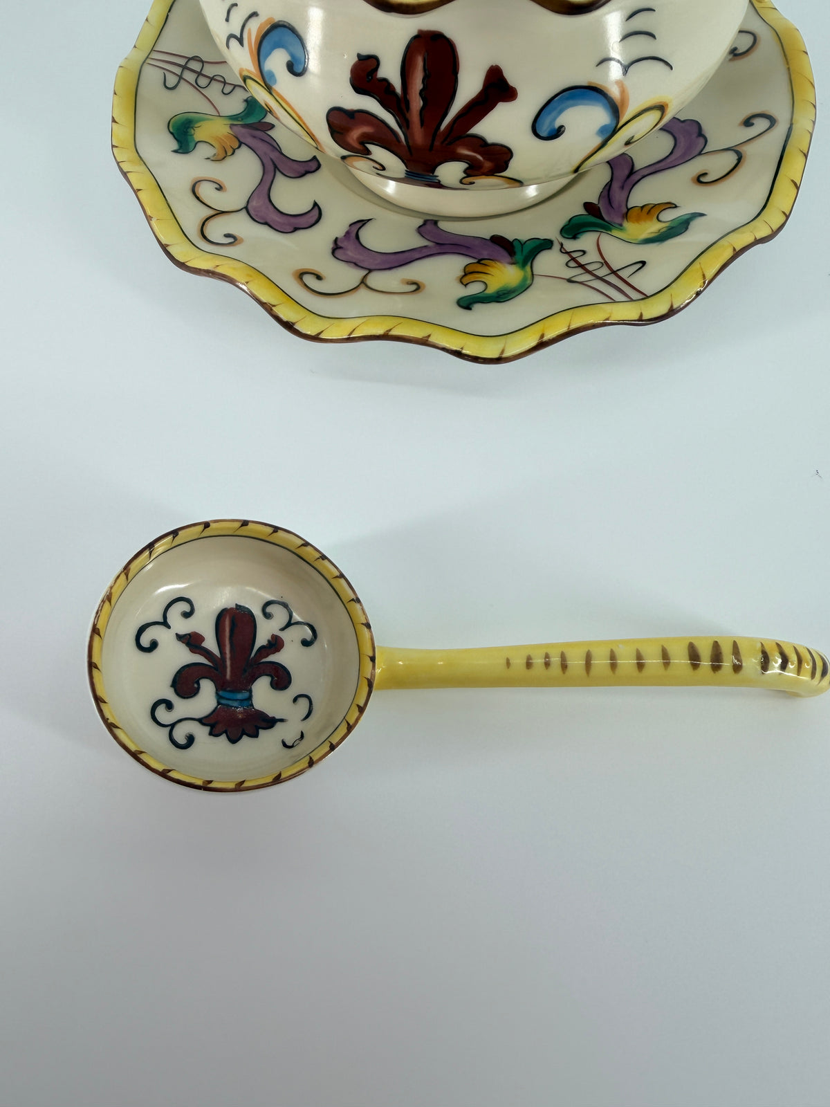 Antique Noritake Hand-Painted 3 Piece Mayonnaise Set - Bowl, Underplate & Ladle / Red M Wreath c.1920's