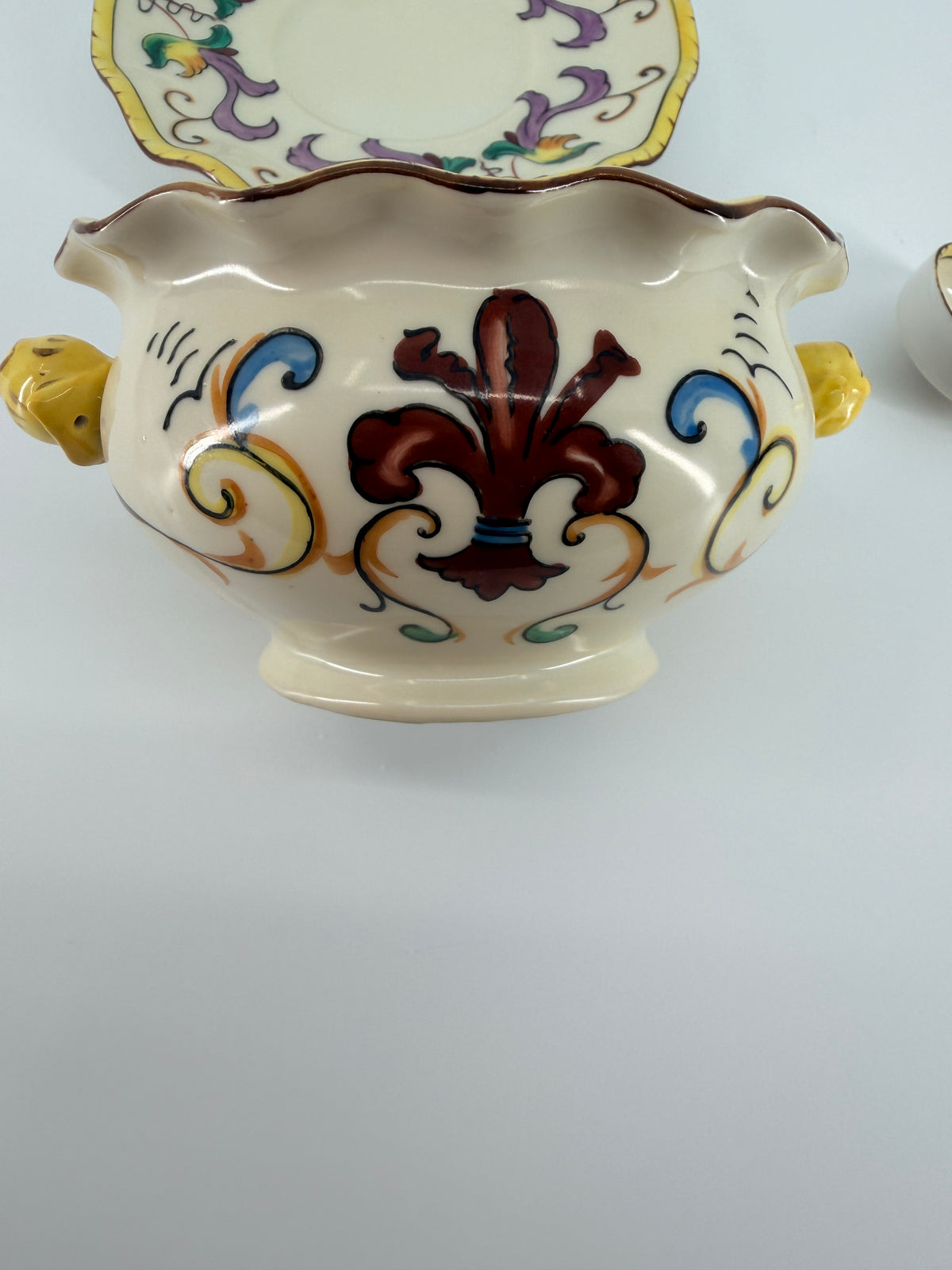 Antique Noritake Hand-Painted 3 Piece Mayonnaise Set - Bowl, Underplate & Ladle / Red M Wreath c.1920's