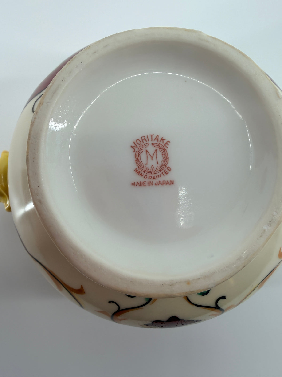 Antique Noritake Hand-Painted 3 Piece Mayonnaise Set - Bowl, Underplate & Ladle / Red M Wreath c.1920's