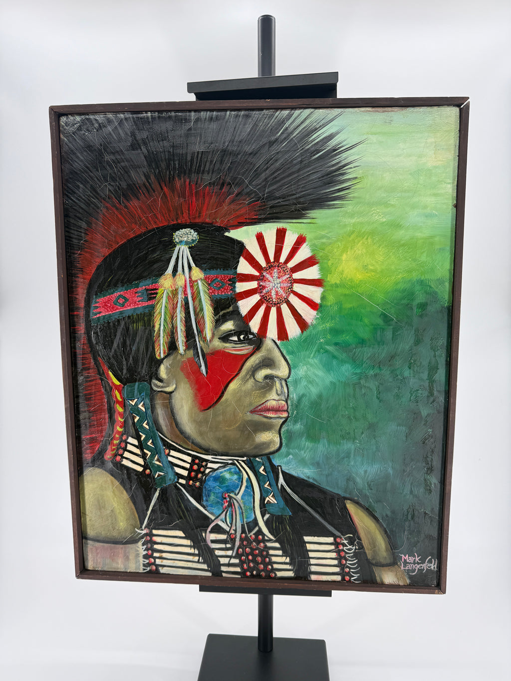 Mark Langenfeld Original Native American Portrait Painting – Signed & Framed – 2000