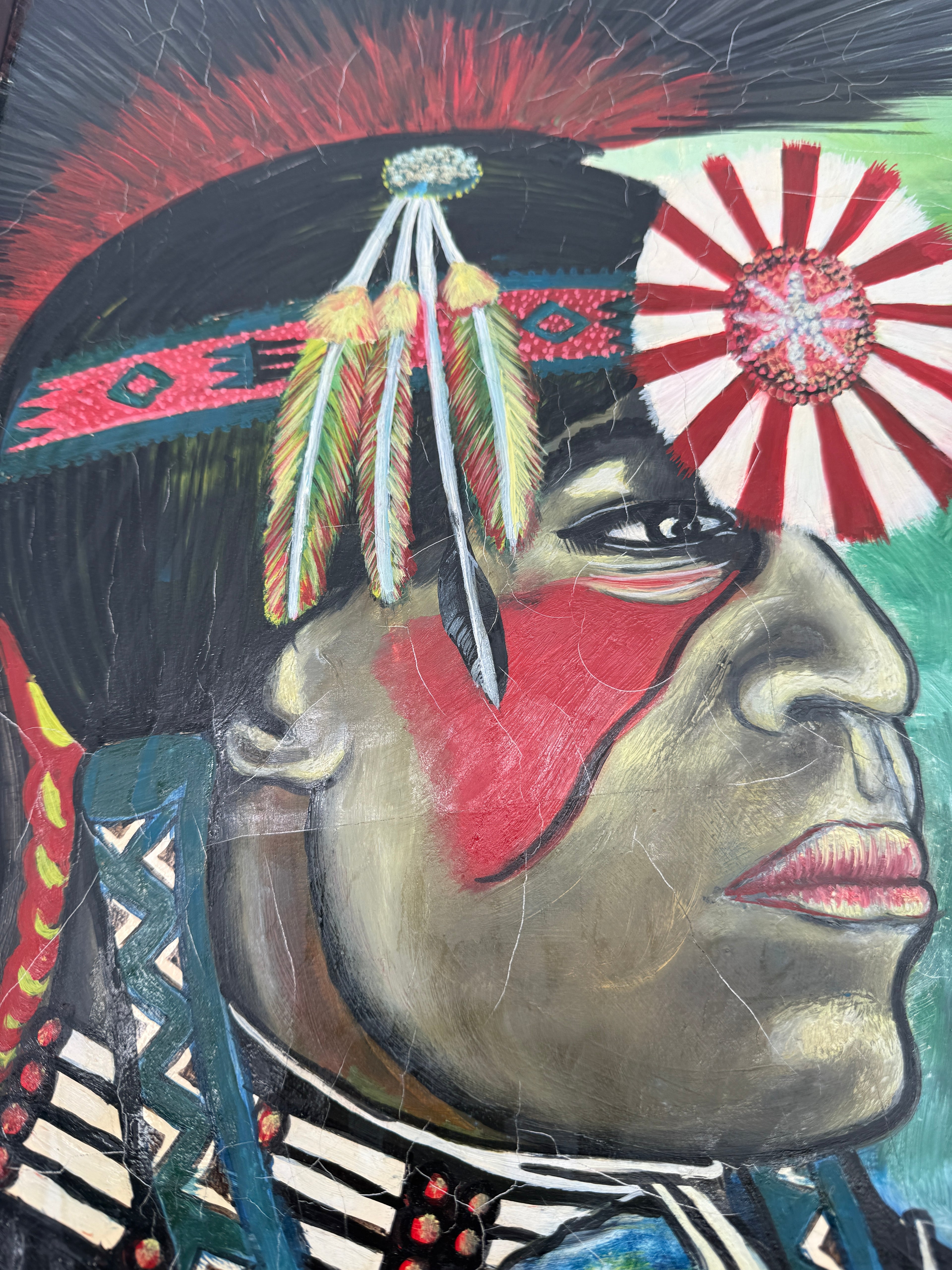 Mark Langenfeld Original Native American Portrait Painting – Signed & Framed – 2000