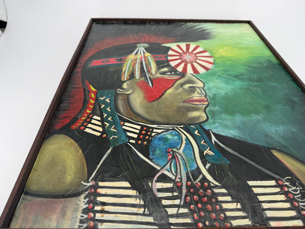 Mark Langenfeld Original Native American Portrait Painting – Signed & Framed – 2000