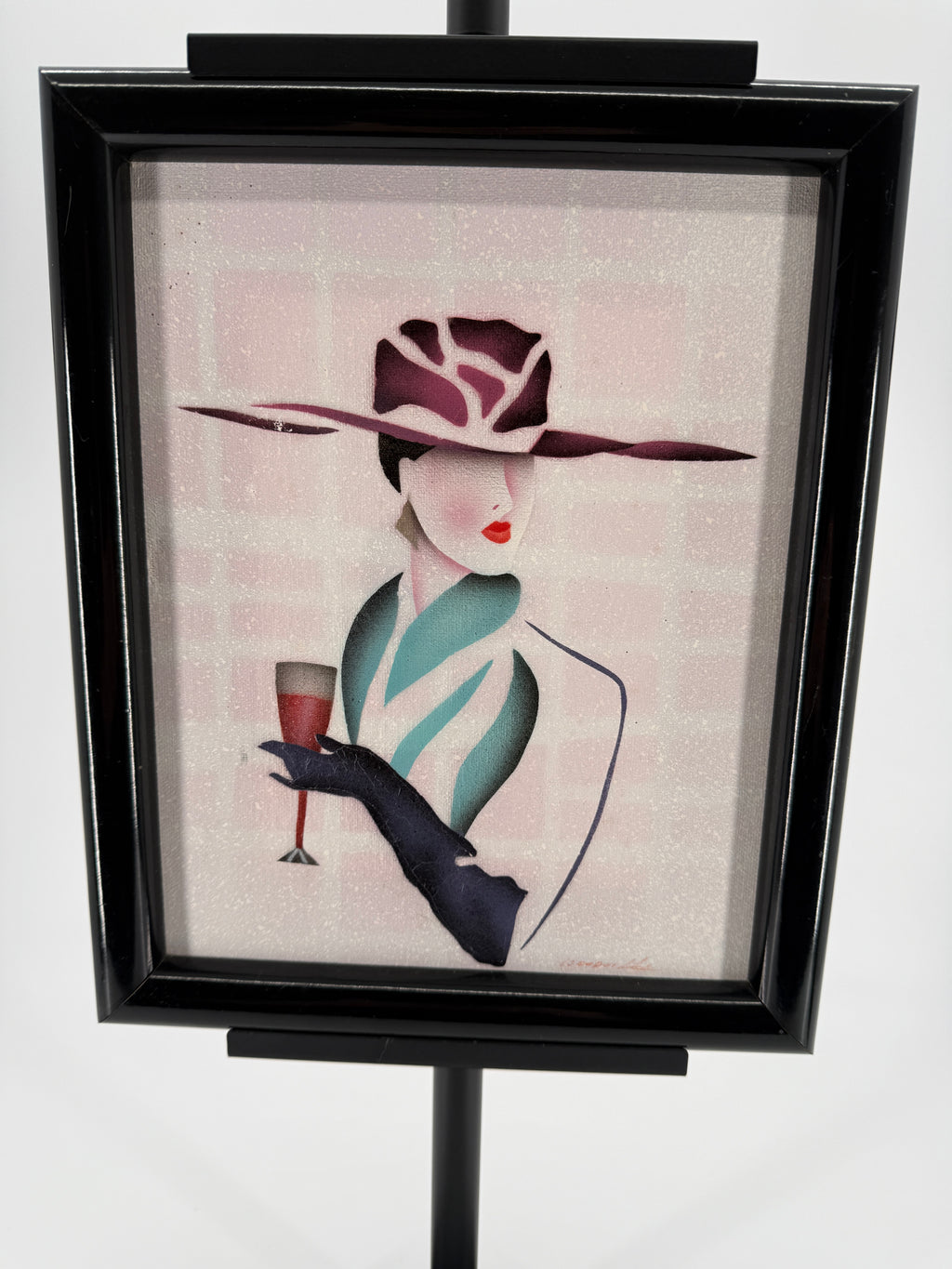 Vintage 1993 Art Deco-Style Fashion Lady with Champagne – Framed Wall Art