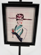 Vintage 1993 Art Deco-Style Fashion Lady with Champagne – Framed Wall Art