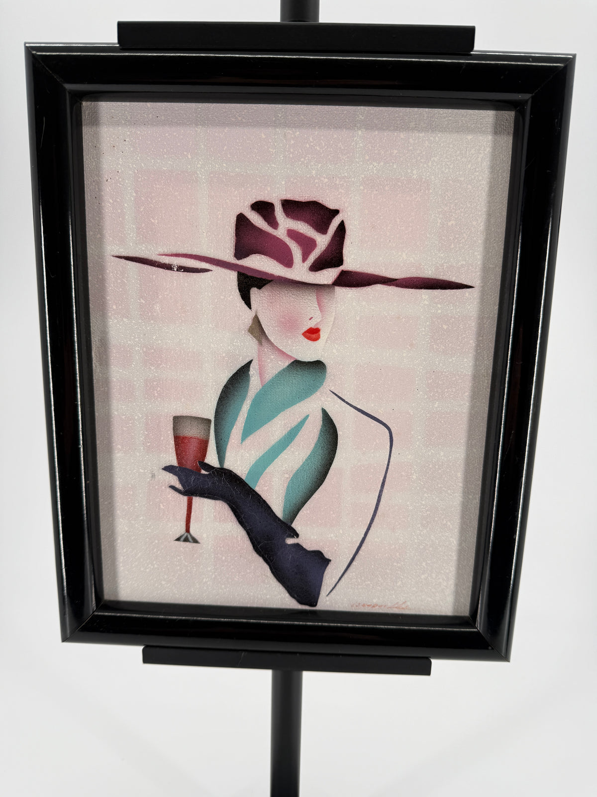Vintage 1993 Art Deco-Style Fashion Lady with Champagne – Framed Wall Art