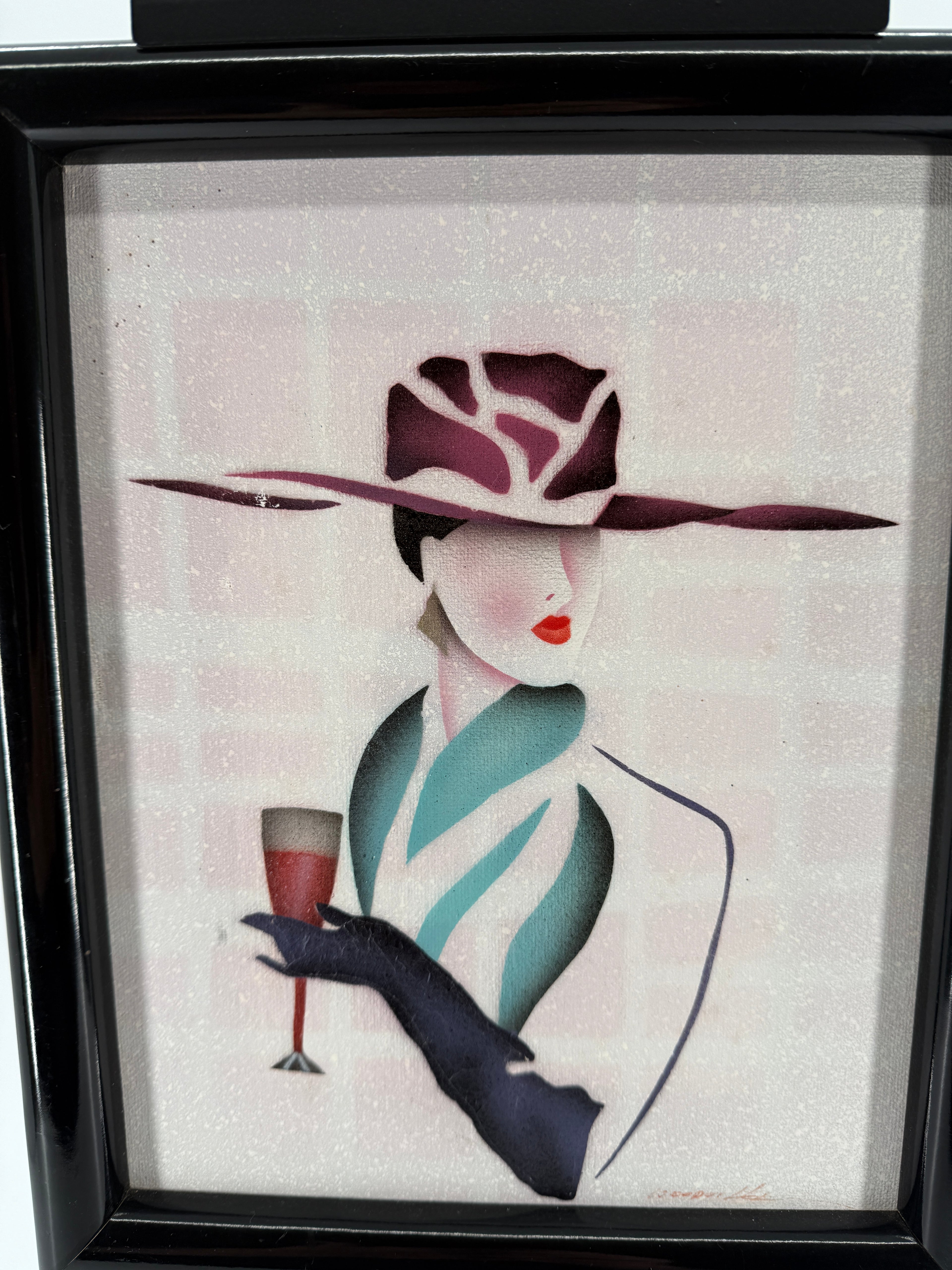 Vintage 1993 Art Deco-Style Fashion Lady with Champagne – Framed Wall Art