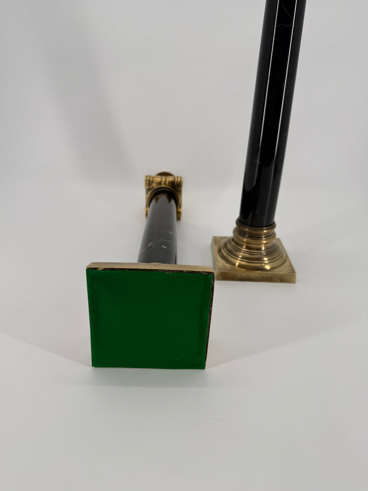 Vintage Brass & Black Marble Neoclassical Candlesticks – Pair – Circa 1970s–1980s – 14.5"