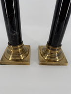 Vintage Brass & Black Marble Neoclassical Candlesticks – Pair – Circa 1970s–1980s – 14.5"