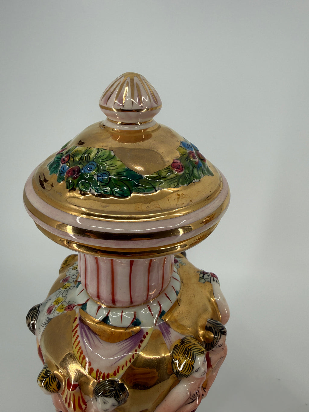Vintage Italian Capodimonte-Style Figural Urns – Pair