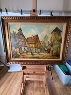 Joseph Spitzer Original Oil – European Village & Carriage – 43" Framed