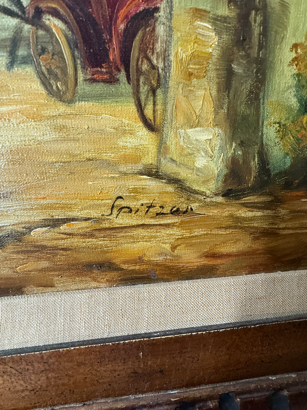 Joseph Spitzer Original Oil – European Village & Carriage – 43" Framed