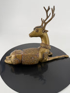Vintage Brass Reclining Stag Deer Figurine – Ornate Saddle Detail – 11"