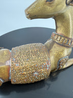 Vintage Brass Reclining Stag Deer Figurine – Ornate Saddle Detail – 11"