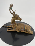 Vintage Brass Reclining Stag Deer Figurine – Ornate Saddle Detail – 11"