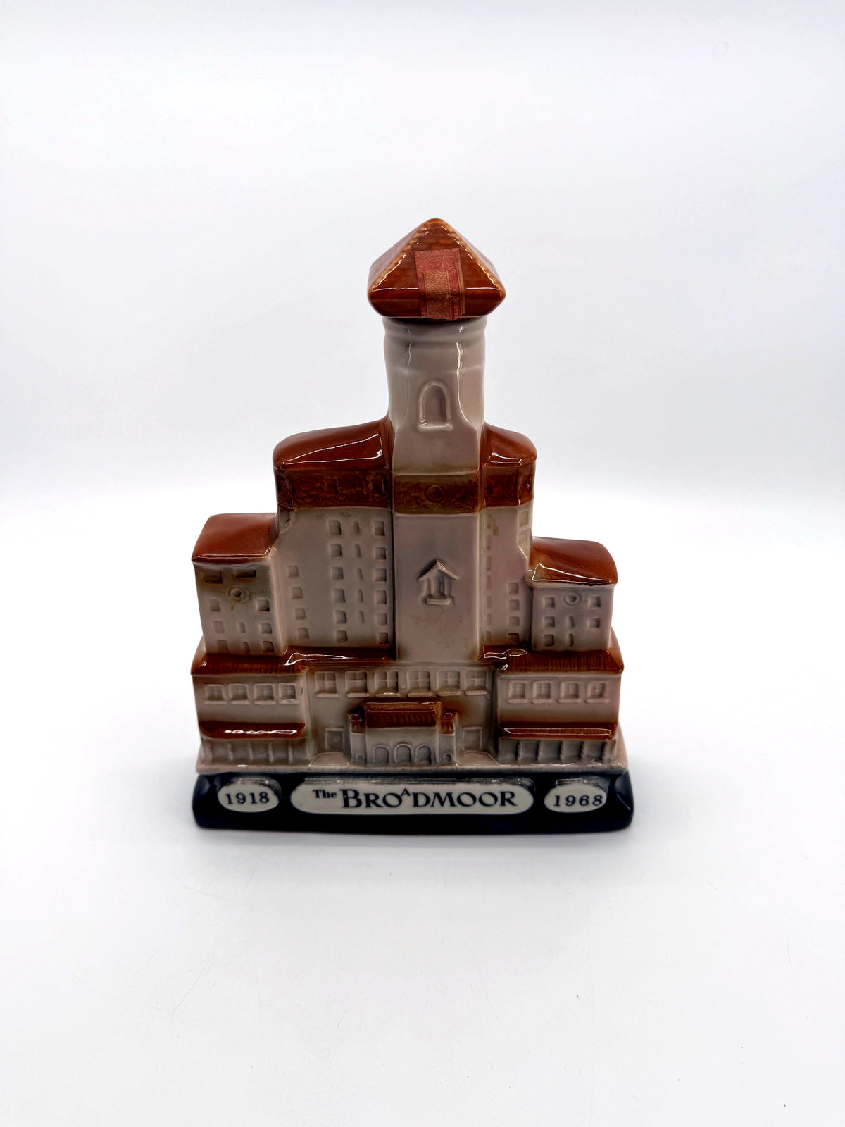 Back view of the Broadmoor decanter with 1918 and 1968 anniversary dates