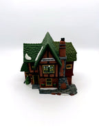 Department 56 Browning Cottage, Dickens' Village, 1994 – front view from above showing the gabled green roofs