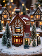 Styled lifestyle photo — Bumpstead Nye in a tabletop Christmas village display with bottle-brush trees (display inspiration)