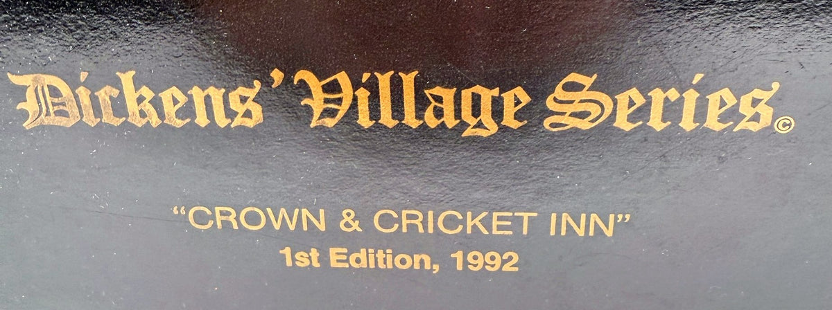 Detail: original box lettering – Crown & Cricket Inn, 1st Edition 1992 (detail from seller photo)