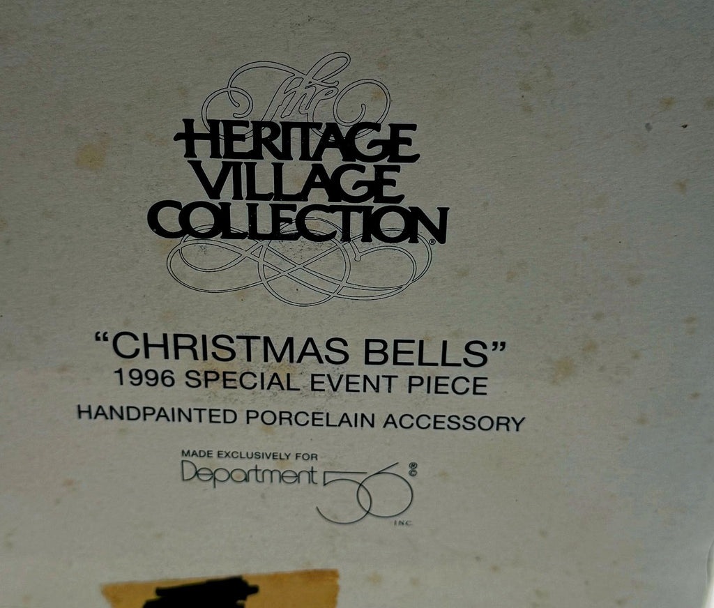 Department 56 Christmas Bells, 1996 Special Event Piece, Heritage Village Collection – detail: original box print, Heritage Village Collection, Christmas Bells 1996 Special Event Piece, handpainted porcelain accessory