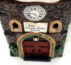 Department 56 Dickens' Village The Olde Camden Town Church 1996 #58346 – detail of the clock face, Olde Camden Town Church name plaque and arched doorway