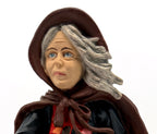 Detail: Befana's face, gray hair and hood (detail from seller photo)