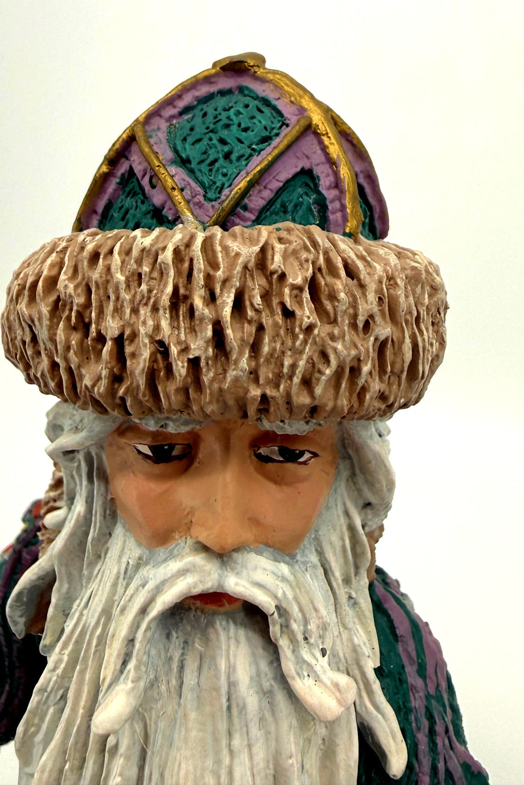 Detail: Grandfather Frost face, white beard and fur hat (detail from seller photo)
