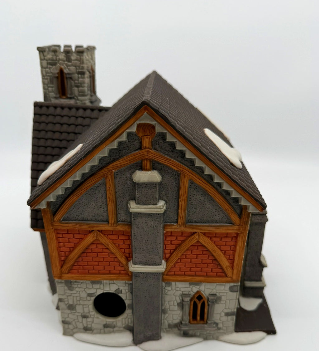 Detail: timbered gable end and chimney (detail from seller photo)