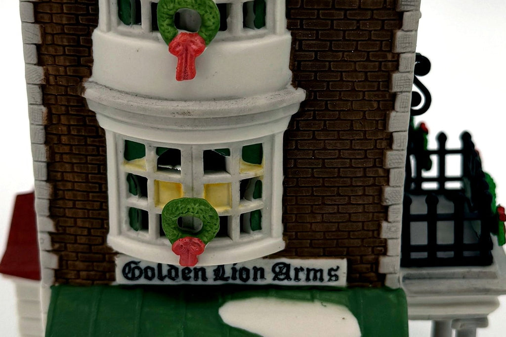 Detail: Golden Lion Arms side sign and bay windows (detail from seller photo)