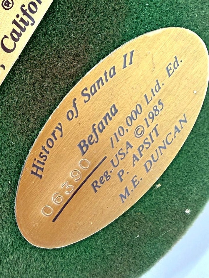 Detail: underside plate, History of Santa II, Befana, 06390 of 10,000, 1985, P. Apsit, M. E. Duncan (detail from seller photo)